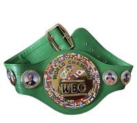 WBC Boxing Champion belt for Adults - Green Leather World Champion Title Belt with Gold Plates and Flag Details - Adjustable Boxing Award Belt for Men, Women & Collectors
