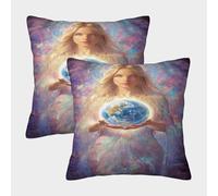 WBCFGHJKN 2 Pack Square Pillow Covers 3D Printed Celestial Earth Keeper Super Soft Accent Pillow Case for Sofa Chair Bedroom Decor 45x45cm