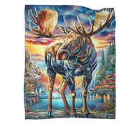 WBCFGHJKN 3D Moose Pattern Throw Blanket, Soft Flannel Fleece Blanket, Warm Cozy Lightweight Plush Throw for Couch Sofa Bed Travelling Outdoor