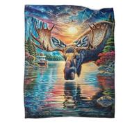 WBCFGHJKN 3D Printed Moose Pattern Throw Blanket, Soft Plush Fleece Blanket, Warm Cosy Flannel Throw for Sofa Bed Couch Living Room Bedroom 70x80inch(180x200cm)