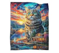 WBCFGHJKN 3D Printed Norwegian Forest Cat Pattern Throw Blanket, Soft Plush Fleece Blanket, Warm Cosy Flannel Throw for Sofa Bed Couch Living Room Bedroom 70x80inch(180x200cm)