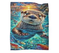 WBCFGHJKN 3D Printed Otter Pattern Throw Blanket, Soft Plush Fleece Blanket, Warm Cosy Flannel Throw for Sofa Bed Couch Living Room Bedroom 70x80inch(180x200cm)