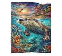 WBCFGHJKN 3D Printed Otter Pattern Throw Blanket, Soft Plush Fleece Blanket, Warm Cosy Flannel Throw for Sofa Bed Couch Living Room Bedroom 50x60inch(127x152cm)