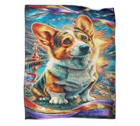 WBCFGHJKN 3D Printed Pembroke Welsh Corgi Pattern Throw Blanket, Soft Plush Fleece Blanket, Warm Cosy Flannel Throw for Sofa Bed Couch Living Room Bedroom 70x80inch(180x200cm)