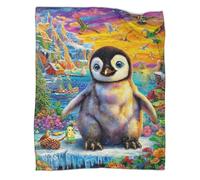 WBCFGHJKN 3D Printed Penguin Pattern Throw Blanket, Soft Plush Fleece Blanket, Warm Cosy Flannel Throw for Sofa Bed Couch Living Room Bedroom 80x90inch(200x230cm)