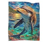 WBCFGHJKN Dolphin Pattern Plush Fleece Blanket, 3D Printed Soft Flannel Throw, Warm Cozy Lightweight Blanket for Sofa Couch Bedroom Home Travel 60x80inch(150x200cm)