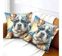 WBCFGHJKN French Bulldog Covers Set of 2, 3D Printed Square Throw Pillow Cases, Soft Decorative Pillowcases with Invisible Zipper, for Sofa Couch Bedroom Living Room 50x50cm