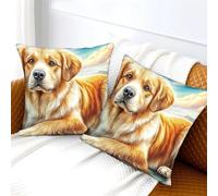 WBCFGHJKN Golden Retriever 2 Pieces Throw Pillow Covers, Microfiber Square Cushion Cases, Solid Color Contemporary Design with Concealed Zipper, for Bed Couch Office Indoor Use 40x40cm