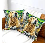 WBCFGHJKN Golden Retriever 2PCS Pattern Cushion Covers, 3D Printed Decorative Pillow Cases, Square Throw Pillowcovers with Hidden Zipper for Couch Bed Home 45x45cm