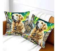 WBCFGHJKN Golden Retriever 2PCS Pattern Cushion Covers, 3D Printed Decorative Pillow Cases, Square Throw Pillowcovers with Hidden Zipper for Couch Bed Home 45x45cm
