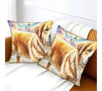 WBCFGHJKN Golden Retriever 2PCS Pattern Cushion Covers, 3D Printed Decorative Pillow Cases, Square Throw Pillowcovers with Hidden Zipper for Couch Bed Home 50x50cm