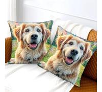 WBCFGHJKN Golden Retriever Decorative Cushion Covers Set of 2, Soft Modern Square Throw Pillow Cases, with Invisible Zipper, for Sofa Couch Bedroom Living Room Home Décor 40x40cm