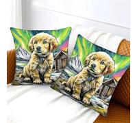 WBCFGHJKN Golden Retriever Pattern Cushion Covers Set of 2, 3D Printed Throw Pillow Cases, Soft Square Pillowcovers with Invisible Zipper for Sofa Bedroom Decor 50x50cm