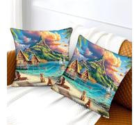 WBCFGHJKN Hawaiian Islands 2PCS Pattern Cushion Covers, 3D Printed Decorative Pillow Cases, Square Throw Pillowcovers with Hidden Zipper for Couch Bed Home 45x45cm