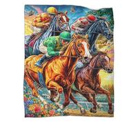 WBCFGHJKN Horse Racing Pattern 3D Printed Fleece Blanket, Super Soft Flannel Throw, Cozy Warm Plush Blanket for Sofa Couch Bedroom Living Room Home Décor 40x50inch(100x130cm)
