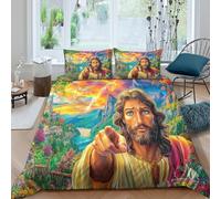 WBCFGHJKN Jesus Christ Complete 3-Piece Bedding Set - Soft Microfiber Duvet Cover with Hidden Zipper, 2 Matching Pillowcases, Machine Washable Quilt Cover for All Seasons Super King（260x220cm）
