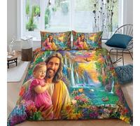 WBCFGHJKN Jesus Christ Complete 3-Piece Bedding Set - Soft Microfiber Duvet Cover with Hidden Zipper, 2 Matching Pillowcases, Machine Washable Quilt Cover for All Seasons Single（140x200cm）