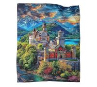 WBCFGHJKN Neuschwanstein Castle Pattern Plush Fleece Blanket, 3D Printed Soft Flannel Throw, Warm Cozy Lightweight Blanket for Sofa Couch Bedroom Home Travel 50x60inch(127x152cm)