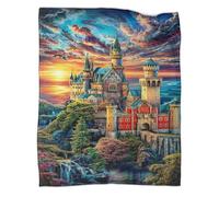 WBCFGHJKN Neuschwanstein Castle Pattern Plush Fleece Blanket, 3D Printed Soft Flannel Throw, Warm Cozy Lightweight Blanket for Sofa Couch Bedroom Home Travel 80x90inch(200x230cm)