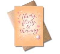 WBdesignz 30th Birthday Card with Envelope - Thirty, Flirty & Thriving - Funny Congratulations Card for Women with Funny Saying - Modern Congratulations Card for Girlfriend (A6)
