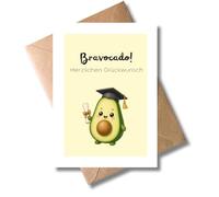 WBdesignz Avocado Greetings Card with Envelope - Bravocado - Congratulations Card Passed Exam Success - Abitur Training Study Continuing Education Driving Licence - for Students / Trainees (DIN A6)