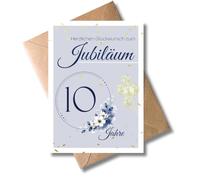 WBdesignz Beautiful 10th Anniversary Card with Envelope - Playful Anniversary Card - Service Anniversary Company Anniversary Club Anniversary - Ten Years - For Employees Colleagues Companies (DIN A6)