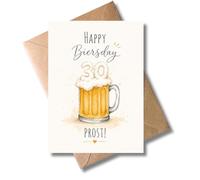 WBdesignz Beer 30th Birthday Card with Envelope - Funny Birthday Card Beer Mug - Happy Biersday Cheers - 30 Years - Loving Congratulations Card for Beer Lovers Men Women Friends (A6)