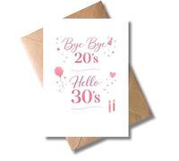 WBdesignz Birthday Card for 30th Birthday Bye Bye 20's Hello 30's - Modern, Simple Congratulations Card with Envelope - High-Quality Congratulations Card with Funny Saying for Women (A6)