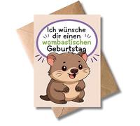 WBdesignz Birthday Card "Ich wünsche dir einen wombastischen Geburtstag" with Envelope - Cute Greeting Card with Funny Wombat and Saying - for Animal Lovers, Friends & Colleagues (DIN A6)