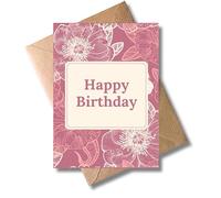 WBdesignz Birthday Card with Envelope - Elegant Greeting Card "Happy Birthday" in Delicate Pink with Floral Motifs, Romantic and Stylish for Men and Women for Birthday (A6)