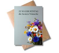 WBdesignz Birthday Card with Envelope - "Zum Geburtstag die besten Wünsche" - Cute Floral Greeting Card with Colourful Bouquet for Women, Men, Girlfriends & Family (A6)