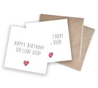 WBdesignz Birthday Card with Envelopes - Loving Birthday Card "Happy Birthday - I Love You!" Romantic Gift Card with Envelopes 125 x 125 mm (Set of 2)