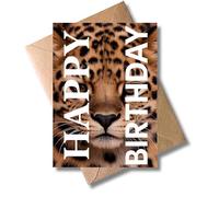 WBdesignz Birthday Card with Leopard Print with Envelope - "Happy Birthday" - Leopard Baby Motif for Men and Women - Trendy Greeting Card with Leopard Motif for Birthday - Leo (DIN A6)