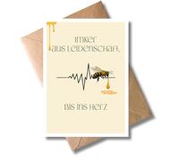 WBdesignz Card "Beekeeper from Passion - To the Heart" with Envelope - Yellow Bee & Honey Motif - Cute Greeting Card for Beekeepers, Bee Lovers and Hobby Beekeepers for Birthday, Attention (DIN A6)