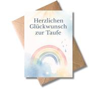 WBdesignz Christening Card Congratulations on Christening with Envelope - Religious Card with Rainbow, Soft Sky and Drops - Sacrament - Cute Congratulations Card for Christening Child, Godfather (DIN