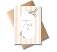 WBdesignz Christening Card with Envelope - Elegant Card with Dove and Olive Branch for Christian Christening, Loving Gift Card for Christening Occasion in Warm Striped Look - for Baptism, Godfather