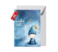 WBdesignz Circumcision Card with Envelope - Congratulations with Saying in Turkish Watercolours Gold Stars Blue Eye Little Boy Circumcision Party Children's Circumcision (XXL DIN A4)