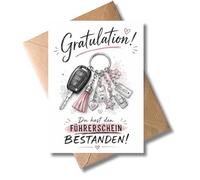 WBdesignz Congratulations Card for Passing Driving Licence Exam with Envelope - Cute Pink Congratulations Card for Girls Women - Car Key Motif - Driving Test, Graduation of Driving School (DIN A6)