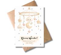 WBdesignz Cute Baby Card with Envelope - Little Wonder Welcome to the World - Cute Mobile Moon Stars Clouds - Greeting Card Birth Baby Boy Girl - Freshly Baked Parents (DIN A6)