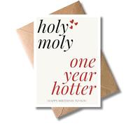 WBdesignz Cute Birthday Card "Holy Moly One Year Hotter" with Envelope - Heart Details - Funny Birthday Card for Girlfriend, Colleague & Women - Humorous Greeting Card (DIN A6)
