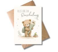 WBdesignz Cute First Day of School Card with Envelope - Alles Liebe zur Einschulung - School Cone - Cute Card for First Day of School Congratulations Card for First Class - Children Boys Girls (DIN A6