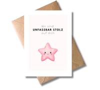 WBdesignz Cute Greeting Card with Envelope - Star - Wir sind unfassbar stolz auf dich - Cute Card zum Erfolg Glückwunsch - Passed Exam Graduation Driving Licence Abi (DIN A6)