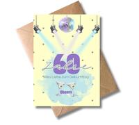 WBdesignz Festive 60th Birthday Card with Envelope - Cute Party Greeting Card 60 Years - Sixty - Disco Ball Cocktail Glasses Cheers - For Women Girlfriends Family (A6)