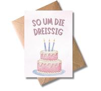 WBdesignz Funny Birthday Card - So um die Dreissig - Greeting Card with Envelope for Approx. 30th or 40th Birthday - Funny Congratulations Card for Women, Girlfriend, Colleague (DIN A6)