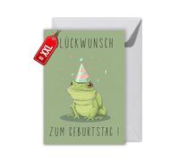 WBdesignz Funny Birthday Card with Envelope - Frog Birthday Card as Green Card for Birthday (XXL DIN A4)