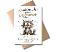 WBdesignz Funny Cat Greeting Card Graduation with Envelope - Humorous Congratulations Card Passed Exam - Funny Greetings for Graduation, Training, Driving Licence - for Adults and Children (DIN A6)