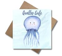 WBdesignz Funny Congratulations Card - Jellyfish Good - Humorous Greeting Card with Word Game - Loving Card "Alles Gute in Watercolour Style" - for Adults, Children with Envelope (125 x 125 mm)