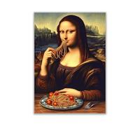 WBdesignz Funny Poster - Mona Lisa Eats Spaghetti - Funny Art Parody with Italian Charm as Wall Decoration for Kitchen, Dining Room or Restaurant (A4) - Without Frame