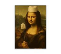 WBdesignz Funny Poster - Mona Lisa with Toilet Brush and Toilet Paper Hat - Ironic Art Parody as Wall Decoration for Guest Toilet, Bathroom or Toilet (A4) - Without Frame