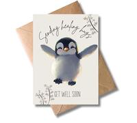 WBdesignz Get Well Soon Card with Envelope - Consolation Card "Get Well Soon" Positive Thoughts Building Sayings Cards Penguin Hug Cards to Cheer Up (DIN A6)